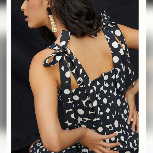 Anthropologie HUTCH Flounced Shoulder-Tie Midi Dress Black/white. Size Med - Picture 6 of 16